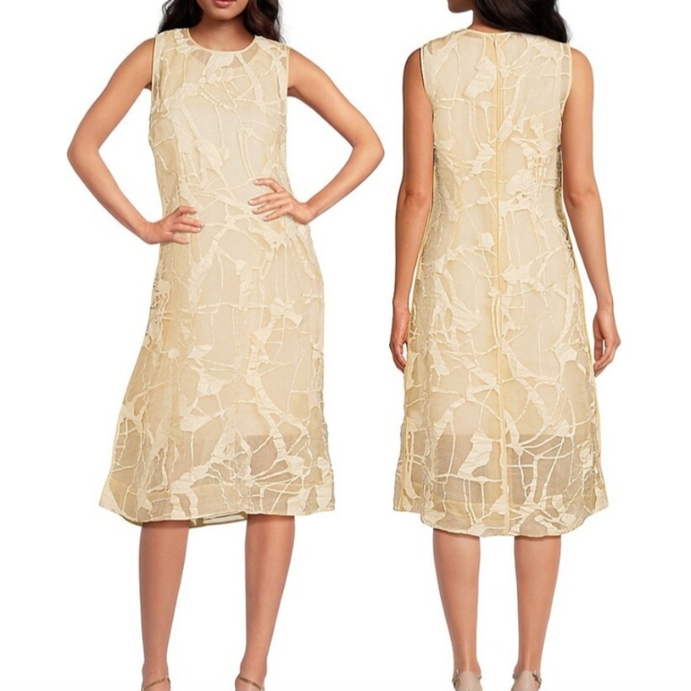 Lafayette 148 New York Crinkled Sleeveless Silk lined Dress Size 14